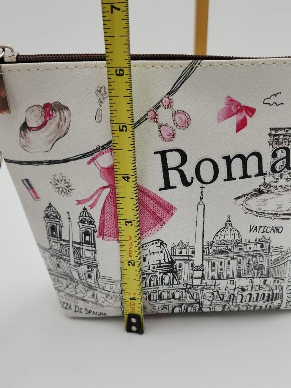 Roma Illustrated White & Pink Wristlet Pouch